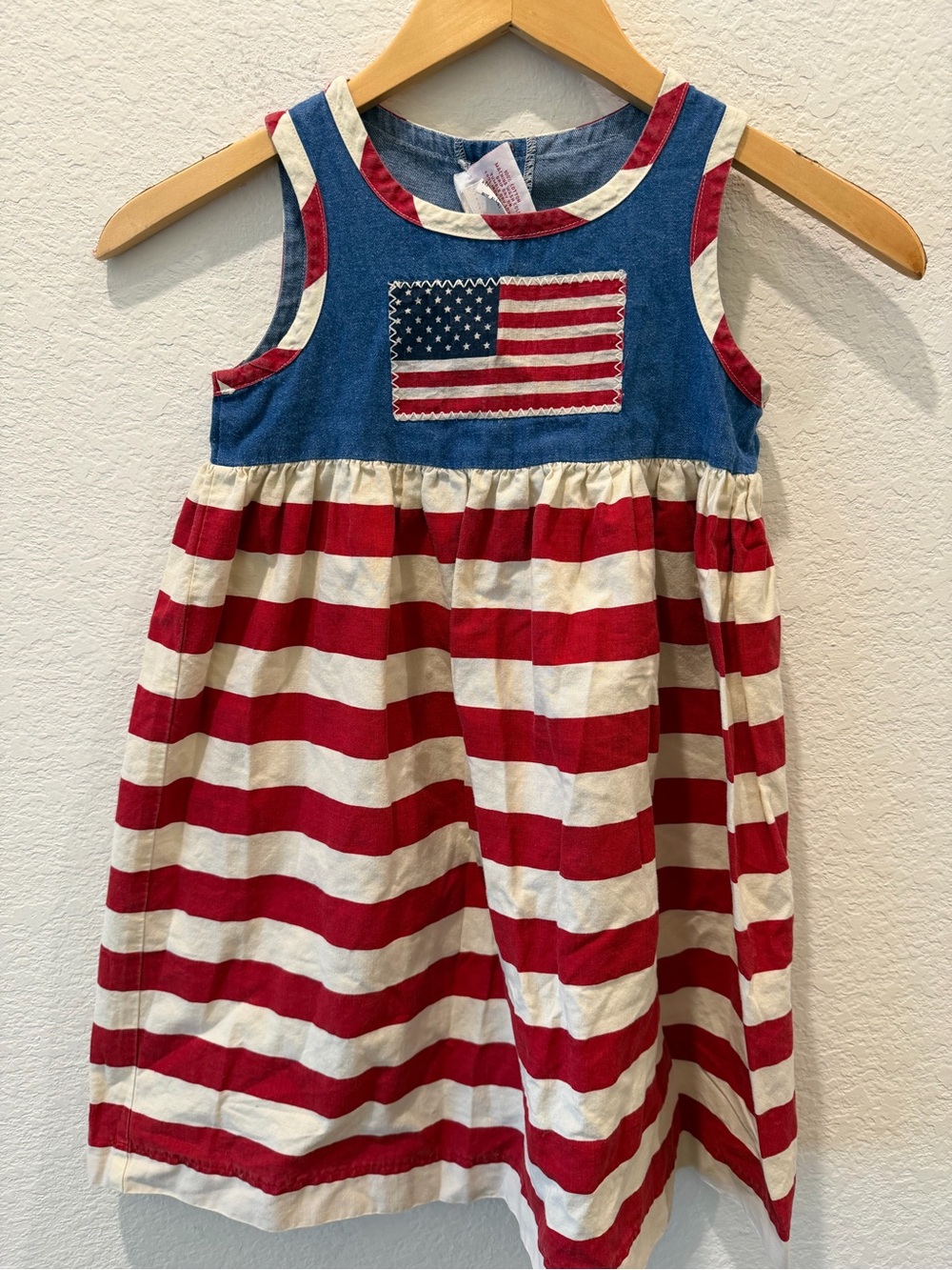 Vintage Cottontail Originals Girls Patriotic USA Flag Denim Striped Dress Size 5
